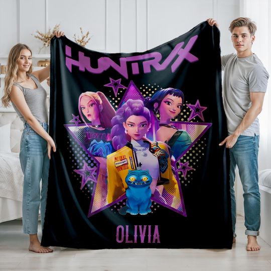 Discover Personalized Blanket With Huntrix Theme, Kpop Demon Huntrix Gift, , Rumi Mira Zoey Blanket, Gift for Huntrix fans, Gift for Huntrix fans