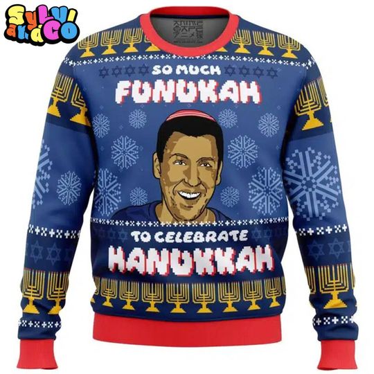 So Much Funukah To Celebrate Hanukkah Ugly Christmas Adam Sandler Ugly Sweater