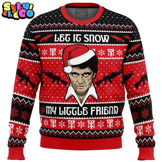 Let It Snow My Little Friends Ugly Sweater, Tony Montana Scarface Ugly Christmas