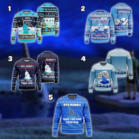 Discover Bye Buddy Hope You Find Your Dad Ugly Christmas,Christmas Movie Ugly Sweater, Buddy Narwhal Xmas Gift 2025,Christmas Whale Movie Sweatshirt