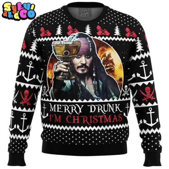 Discover Merry Drunk Im Christmas Ugly Sweater Pirates Of The Carribbean Ugly Christmas, 90s Retro Movie Gifts For Fan, Xmas Holiday Party 2025
