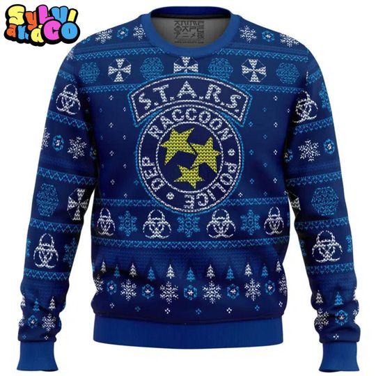 STARS Resident Evil Ugly Christmas, Resident Evil You Died Ugly Sweater Retro Video Game