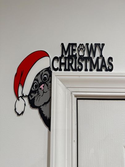 Discover Christmas Door Topper Meowy Christmas Peaking Cat | Christmas Door Corner | Christmas Decor | Christmas Lights | Christmas Decoration