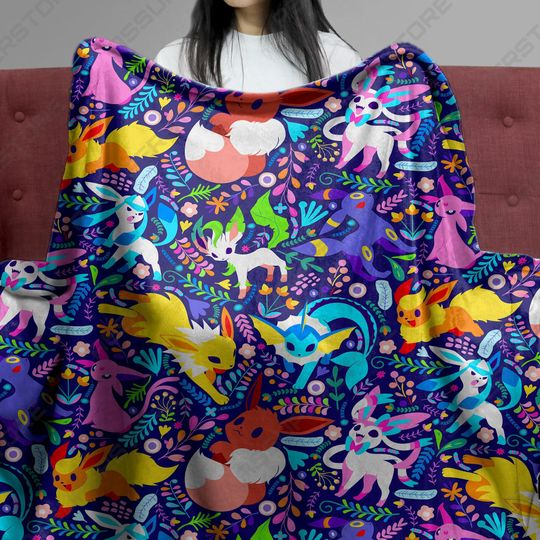 Discover Umbreon Fleece Blanket Kawaii Botanical Pop Pattern Cozy Throw Blanket Family Baby Blanket Bedroom Decor Eevee Evolutions Blanket Gifts