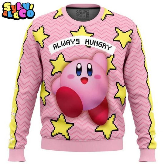 Kirby Always Hungry Ugly Christmas Sweater, Merry Christmas Kirby Ugly Sweater