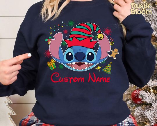 Discover Custom Name Stitch Christmas Sweatshirt, Retro Disney 2025 Xmas Tee, Vintage Disney Holiday Top, 2025 Family Matching Xmas Gift