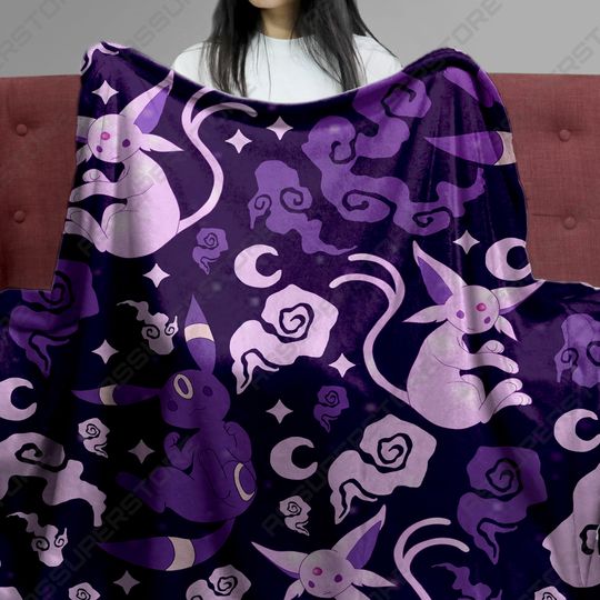 Umbreon Espeon Fleece Blanket - Cozy Home Decor, Mystic Night Art, Soft Throw, Family & Baby Gift