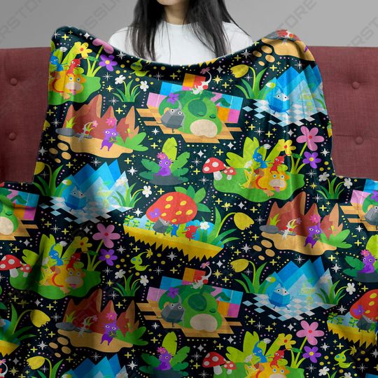 Discover Pikmin Fleece Blanket Colorful Nature Pattern Cozy Throw Blanket Family Blanket Home Decor Gift