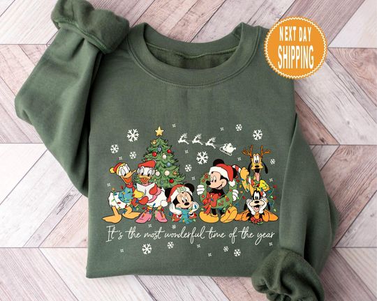Discover Vintage It's The Most Wonderful Time of The Year Disney Christmas Sweatshirt, Cartoon Mickey Friends Christmas Party 2025, Mickey & Friends