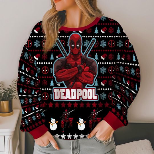 Discover Deadpool Superhero Ugly Christmas Sweater, Deadpool Movie Xmas 2025 Ugly Sweater