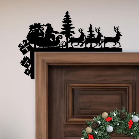 Christmas Door Corner Metal, Santa and Reindeers Corner Decor, Indoor Decor, Family Christmas Gift, Christmas Home Decor, Fireplace Decor