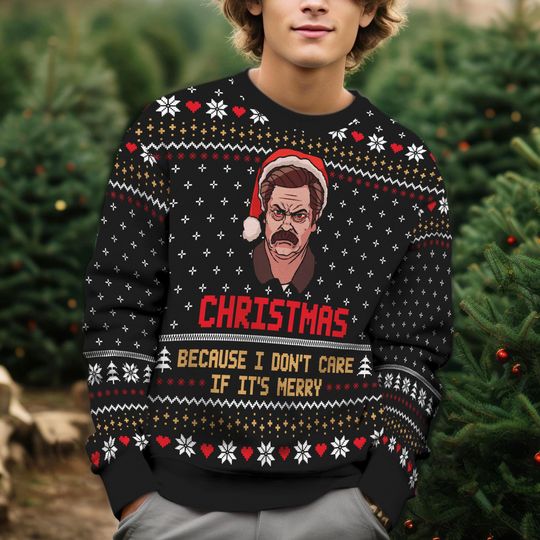 Discover Ron Swanson Christmas Ugly Sweater, Parks And Rec Meme Holiday Ugly Christmas