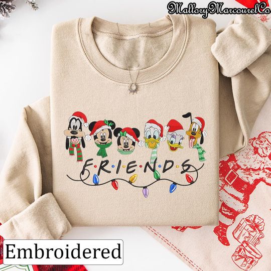 Discover Disney Christmas Embroidered Sweatshirt, Mickey and Friends Holiday Lights Shirt, Festive Disney Family Xmas Pullover, Christmas 2025 Shirt