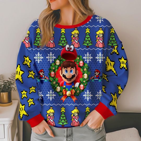 Discover Super Mario Bros Kart Ugly Christmas, Mario Video Game Ugly Sweater, Funny Gamer Outfit, Christmas 2025 Gifts, Super Mario Ugly Sweater