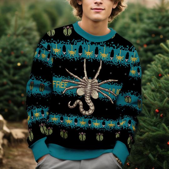 Discover Free Hug Alien Facehugger Chestbursters Ugly Christmas, Alien 1979 Horror Movie Series Ugly Sweater,Christmas Holiday Party, Xmas Gifts 2025