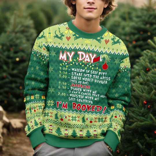 Discover My Day I'm Booked Ugly Christmas, Movie Quotes Inspired Ugly Sweater, Funny Meme Christmas Party, Xmas Holiday 2025 Gifts Sweater