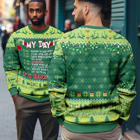 Discover My Day I'm Booked Ugly Christmas, Movie Quotes Inspired Ugly Sweater, Funny Meme Gifts Christmas Party, Xmas Holiday 2025 Sweater