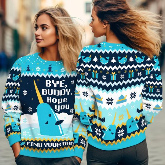 Discover Bye Buddy Hope You Find Your Dad Ugly Christmas,Christmas Movie Ugly Sweater,Buddy Narwhal Xmas Gifts 2025,Christmas Whale Movie Sweatshirt