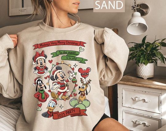 Discover Vintage Mickey's Very Merry Christmas Party 2025 Sweatshirt, Mickey And Friends Xmas Shirt, Disney Holiday Shirt, WDW Disneyland Xmas Family