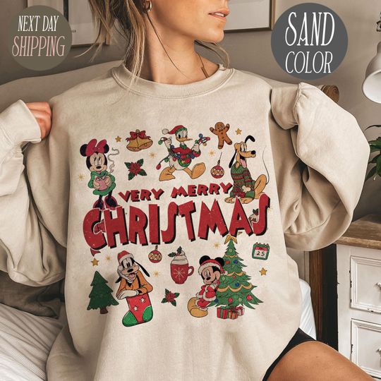 Discover Retro Disney Mickey & Friends Christmas Sweatshirts, Mickeys Very Merry 2025 Tee, Disneyland Family Vacation Shirt, Disney Xmas Shirt
