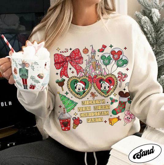 Discover Comfort Colors Mickey's Very Merry Christmas Party 2025 Shirt, Retro Disney Trip Couple Tee, Magic Kingdom Disney Castle Holiday Sweatshirt
