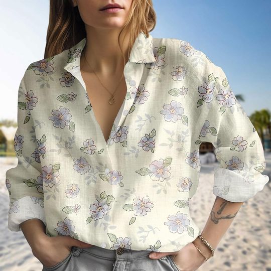 Discover Vintage Floral Blouse Shirt, Soft Button Women Shirt, Nature Long Sleeve Shirt, Garden Lovers Gift, Gift For Her