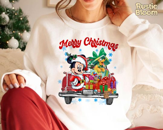 Discover Mickey & Pluto Merry Christmas Sweatshirt, Retro Disney 2025 Xmas Tee, Vintage Disney Holiday Top, 2025 Family Matching Xmas Gift