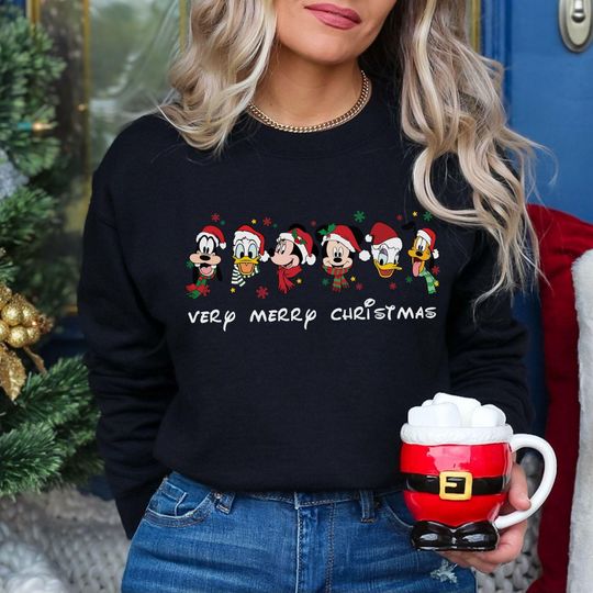 Discover Mickey and Friends Very Merry Christmas Sweatshirt, Disney Christmas Sweater, Disneyland Xmas Family Holiday Shirt, Disney Trip Xmas Hoodie