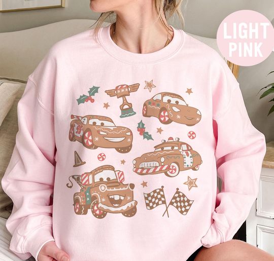 Discover Retro Lightning McQueen Mater Sally Doc Hudson Cars Gingerbread Christmas Shirt, Disney Cars Christmas Party 2025 Shirt, Cars Family Holiday