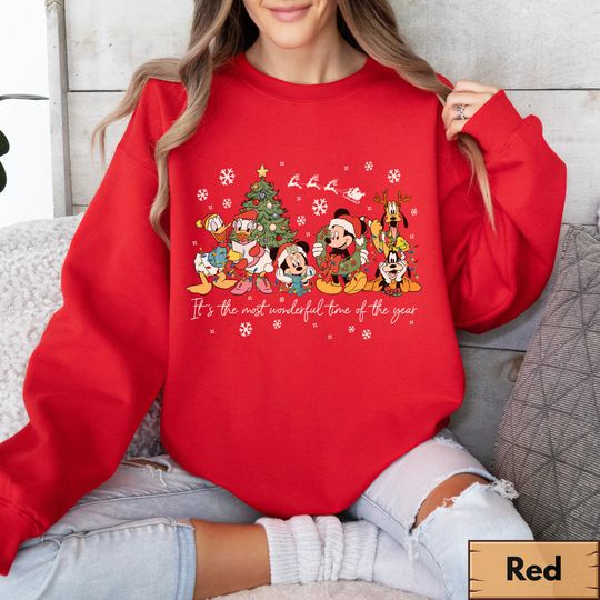 Discover Vintage It's The Most Wonderful Time of The Year Disney Christmas Sweatshirt, Cartoon Mickey Friends Christmas Party 2025, Mickey & Friends