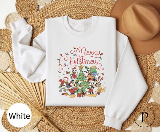 Discover Retro Disney Santa Mickey And Friends Sweatshirt, Mickey's Very Merry Christmas Party 2025 Shirt, Disney Vacation Family Matching Trip Tee