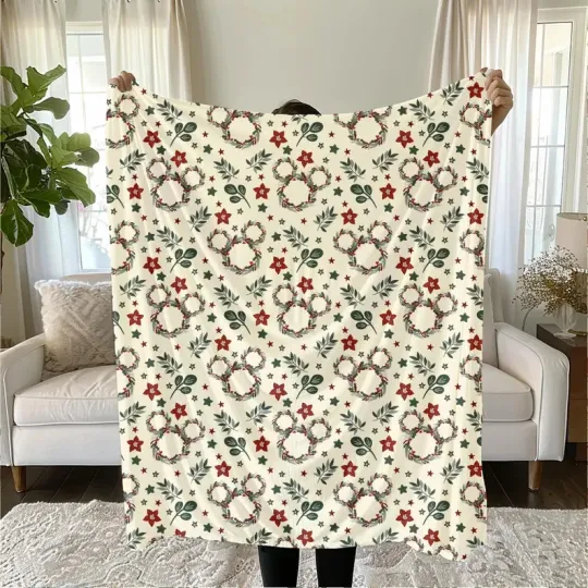Discover Disney Mickey Christmas Wreath Magic Kingdom Fleece Blanket