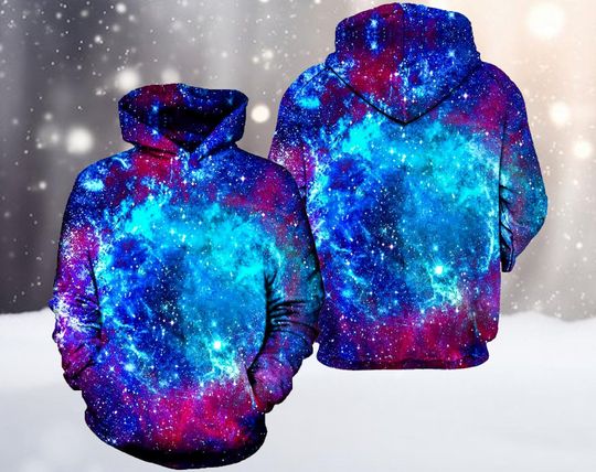 Discover Blue Galaxy 3D Hoodie, Galaxy Hoodie, Lover Galaxy Hoodie, Christmas 3D Hoodie