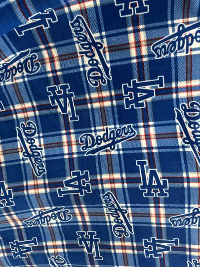 M.L.B Fleece Fabric LA Dodgers Plaid Blue Perfect for Blanket, Bed Spread