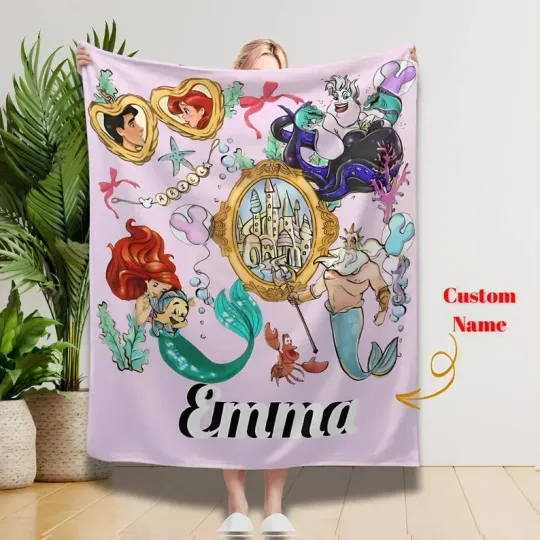 Discover Personalized Watercolor Disney Princess Blanket, Custom Fleece Blanket
