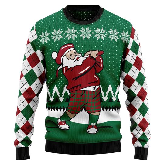 Discover Golfer Santa Ugly Christmas Sweater, Retro Golf Lover Sweatshirt