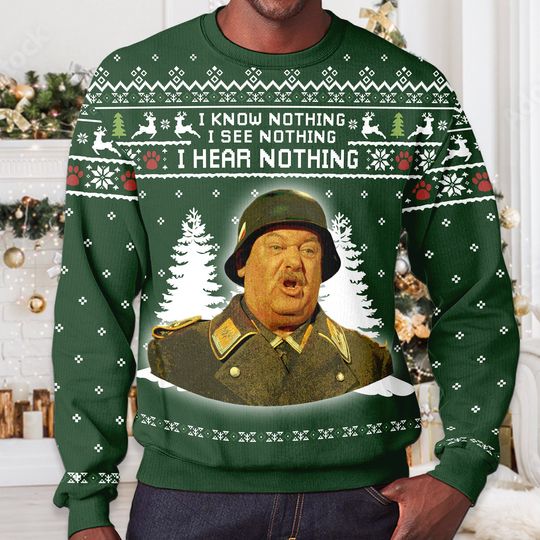 Discover Sergeant Schultz 'I Know Nothing' Christmas Ugly Sweater - Retro Movie Sweatshirt