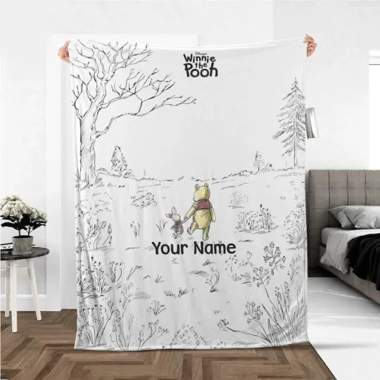 Discover Personalized Pooh Bear & Piglet Winnie The Pooh Classic Sketch Fleece Blanket