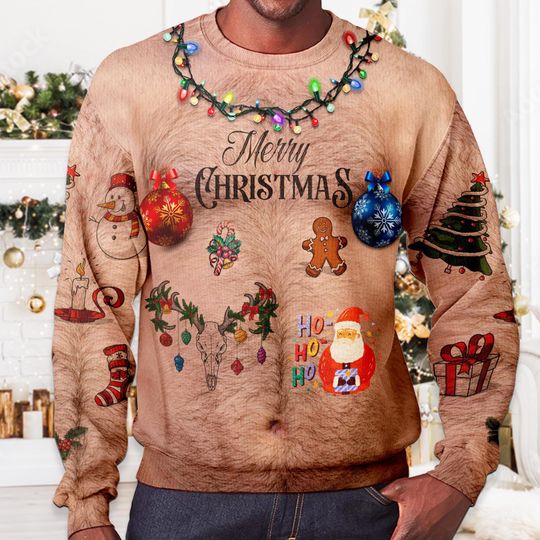 Discover Men's Christmas Ugly Sweater with Funny Hairy Chest Holiday Party Sweatshirt