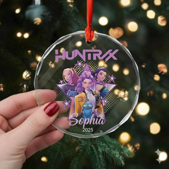 Personalized Name KPOP Glass Ornament, Custom Huntrix Christmas Keepsake, Mira Rumi Zoey Ornament, Demon Hunters Gift For Her