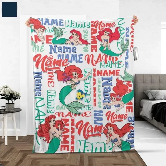 Discover Disney Personalize Ariel Little Mermaid Princess Holiday Fleece Blanket