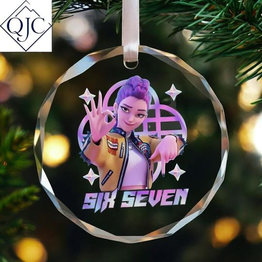 Funny Six Seven 6 7 Meme Kpop Demon Hunters Glass Ornament, Rumi, Zoey, Mira Ornament, 67 Christmas Ornament, Christmas Teen Gift,Teen Slang