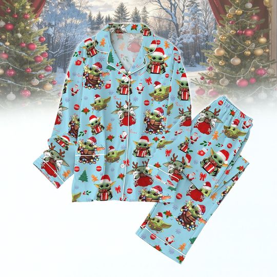 Discover Baby Yoda Holiday Pajamas Set, Cute Mandalorian Grogu Sleepwear, Disney Holiday PJs Gift for Star Wars Fans, Xmas Christmas Pjs Gift