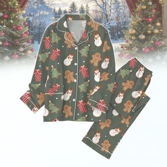 Discover Christmas Gingerbread and Tree Pajamas Set, Christmas Cookies Pajamas, Christmas Tree Pj Set, Holiday Party Pjs, Christmas Gift For Her