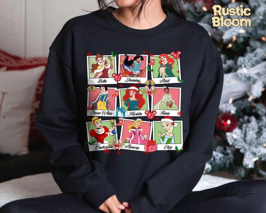 Discover Disney PRINCESS Merry Christmas 2025 Sweatshirt, Retro Xmas Tee, Xmas gift for her, for kids