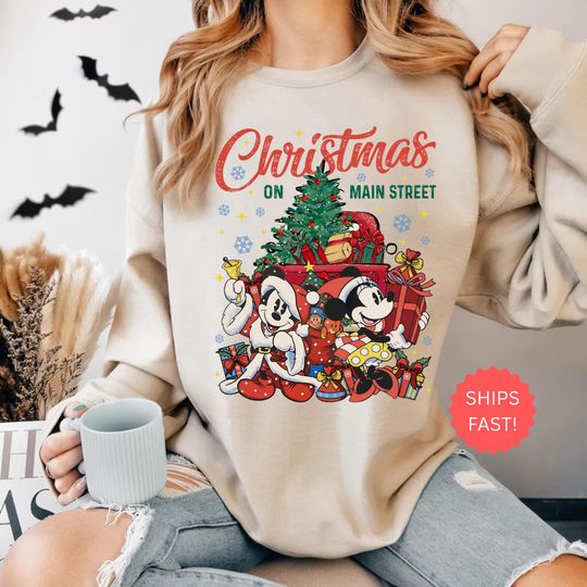 Discover Vintage Retro Mickey Minnie Christmas on Main Street Sweatshirt, Mickey's very merry Christmas party 2025 Family vacation matching Hoodie