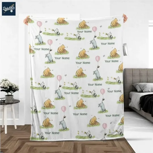 Discover Personalize Winnie The Pooh Cute Fleece Blanket – Custom Name Fleece Blanket
