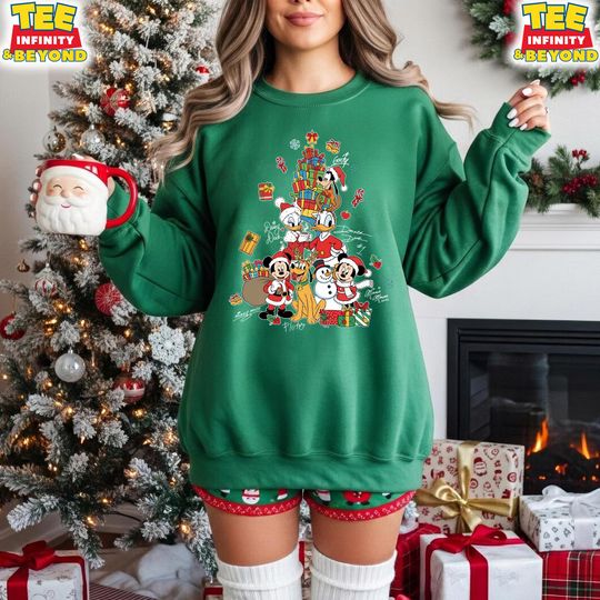 Discover Disney Christmas Holiday Sweatshirt, Cute Mickey And Friends Holiday Tree Of Gifts Shirt, Christmas Holiday Disney Characters Matching Shirt