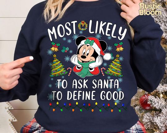 Discover Minnie Most Likely To Disney Christmas Sweatshirt, Retro Disney 2025 Xmas Tee, Vintage Disney Holiday Top, 2025 Family Matching Xmas Gift