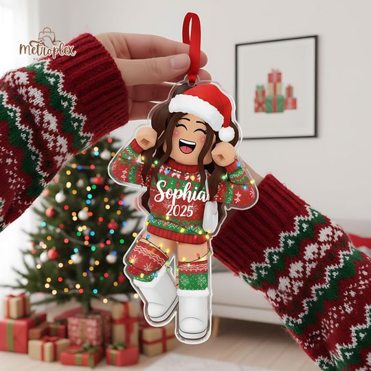 Custom Gamer Girl Acrylic Ornament: Personalized Roblox Christmas Keepsake